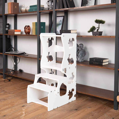 Wood and Hearts Convertible Kitchen Tower Animals White