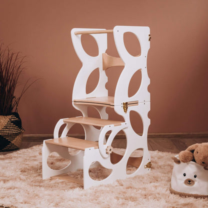 Wood and Hearts Convertible Kitchen Tower Butterfly White & Wood