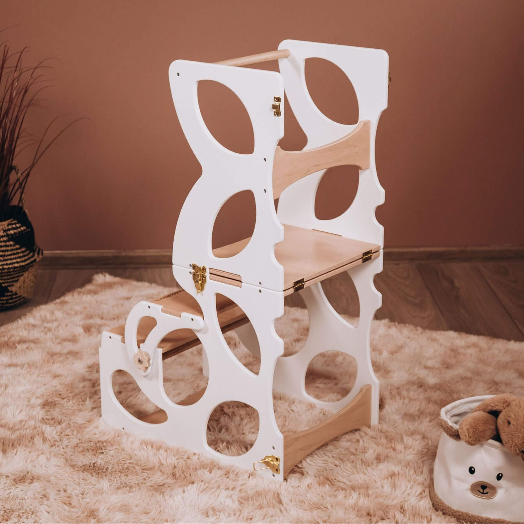 Wood and Hearts Convertible Kitchen Tower Butterfly White & Wood