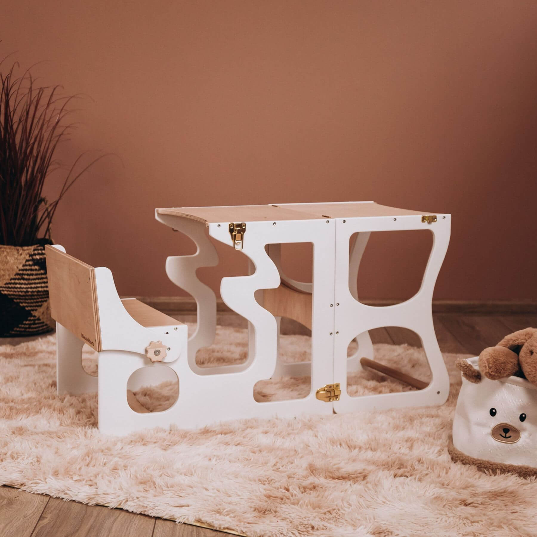 Wood and Hearts Convertible Kitchen Tower Neckline White & Wood