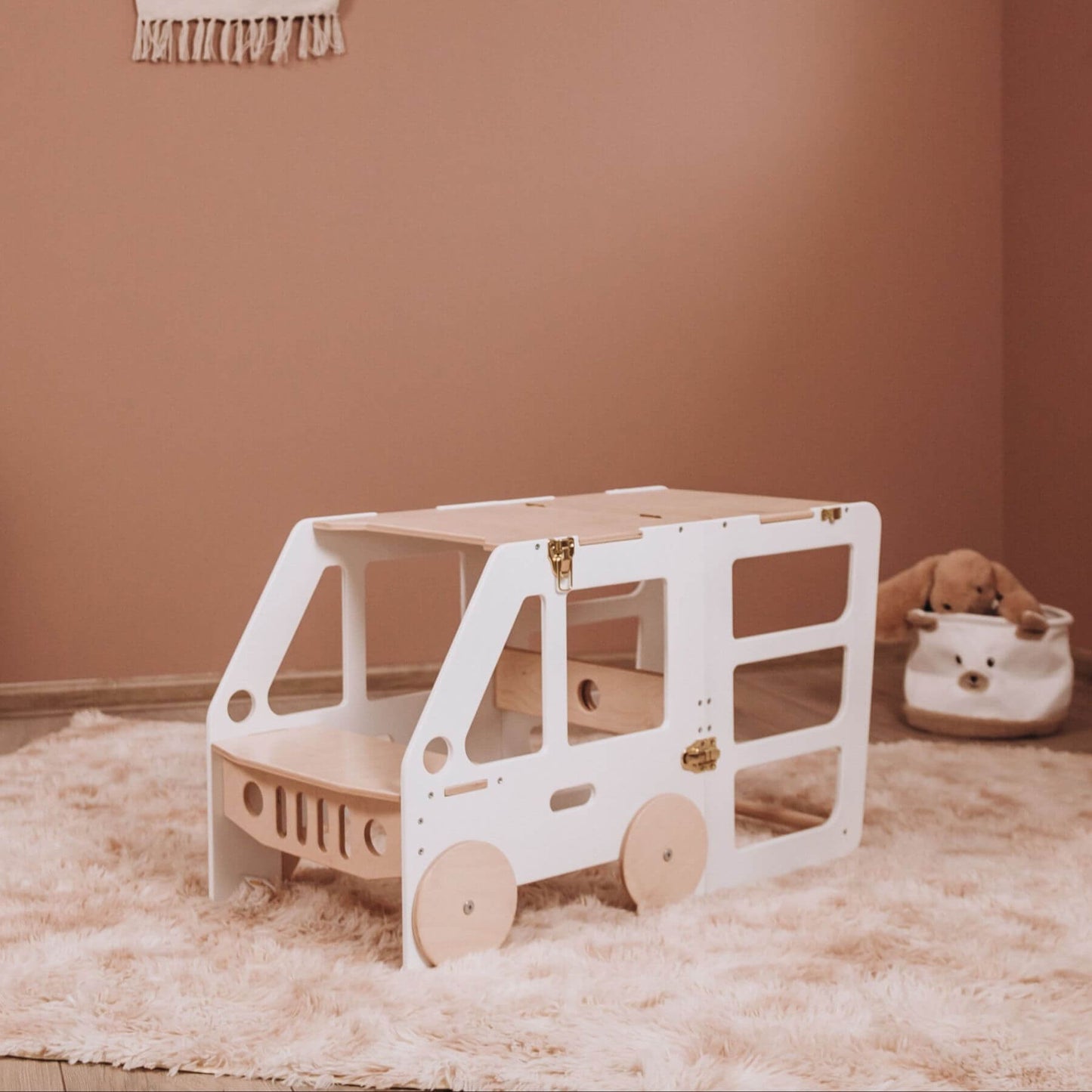 Wood and Hearts Convertible Kitchen Tower Truck White & Wood