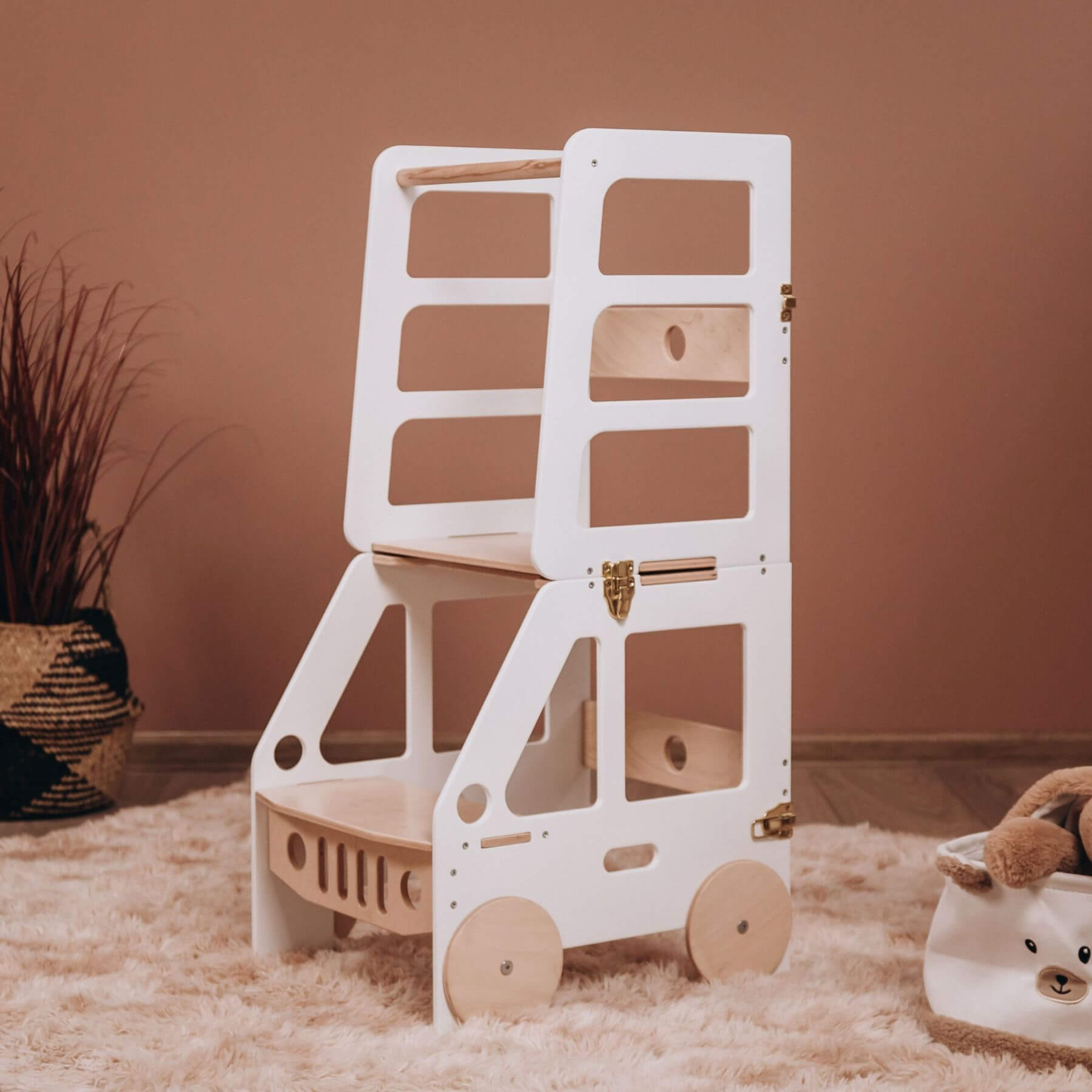 Wood and Hearts Convertible Kitchen Tower Truck White & Wood