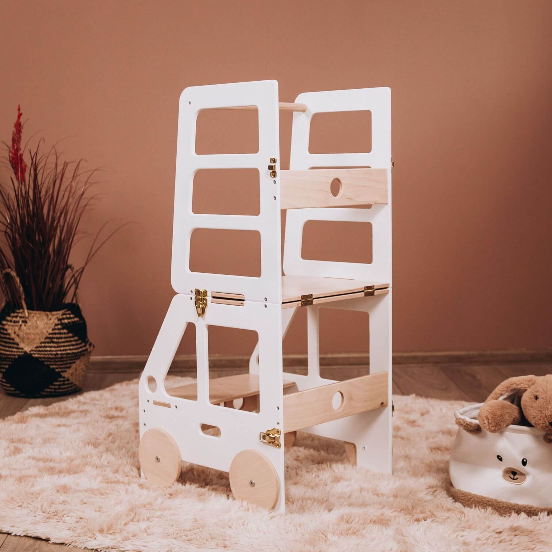 Wood and Hearts Convertible Kitchen Tower Truck White & Wood