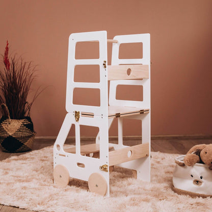 Wood and Hearts Convertible Kitchen Tower Truck White & Wood