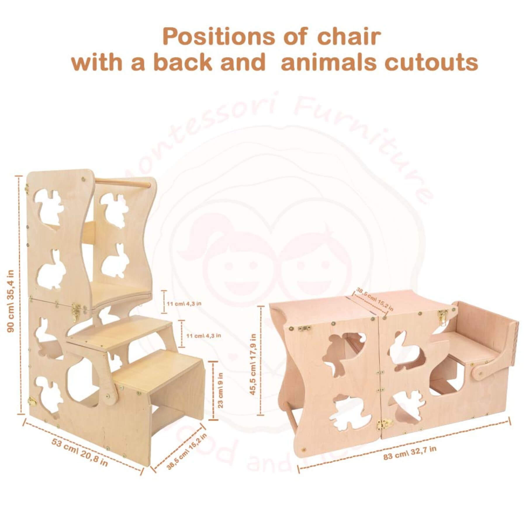 Wood and Hearts Convertible Kitchen Tower Animals Wood