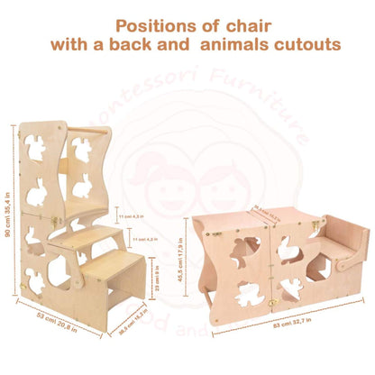 Wood and Hearts Convertible Kitchen Tower Animals Wood