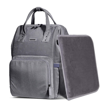 Corduroy Diaper Backpack with changing pad grey