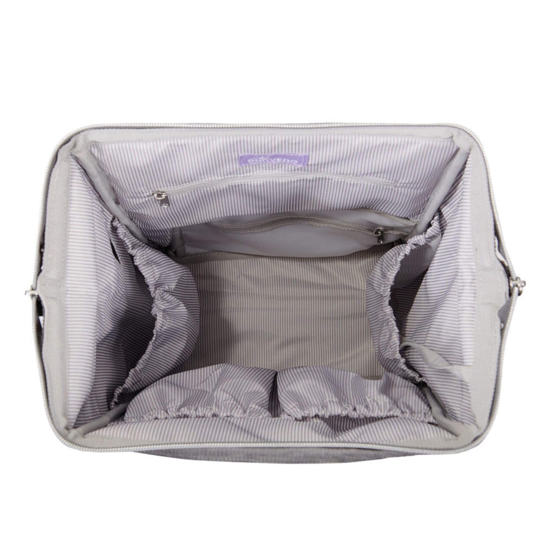 Interior of Corduroy Diaper Backpack Grey