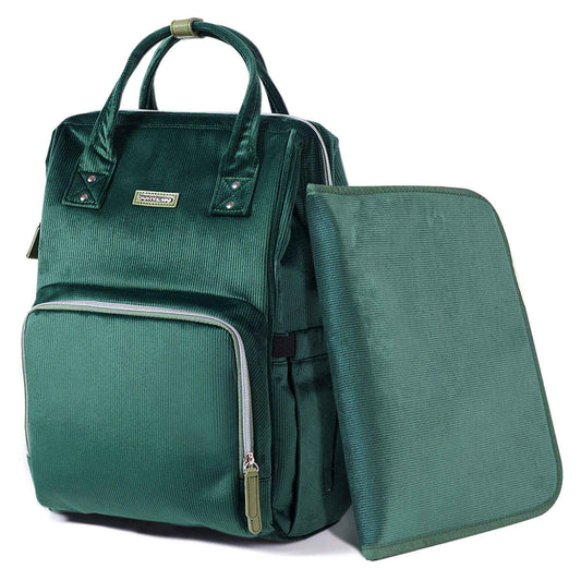 Corduroy Diaper Backpack with Changing Pad Green