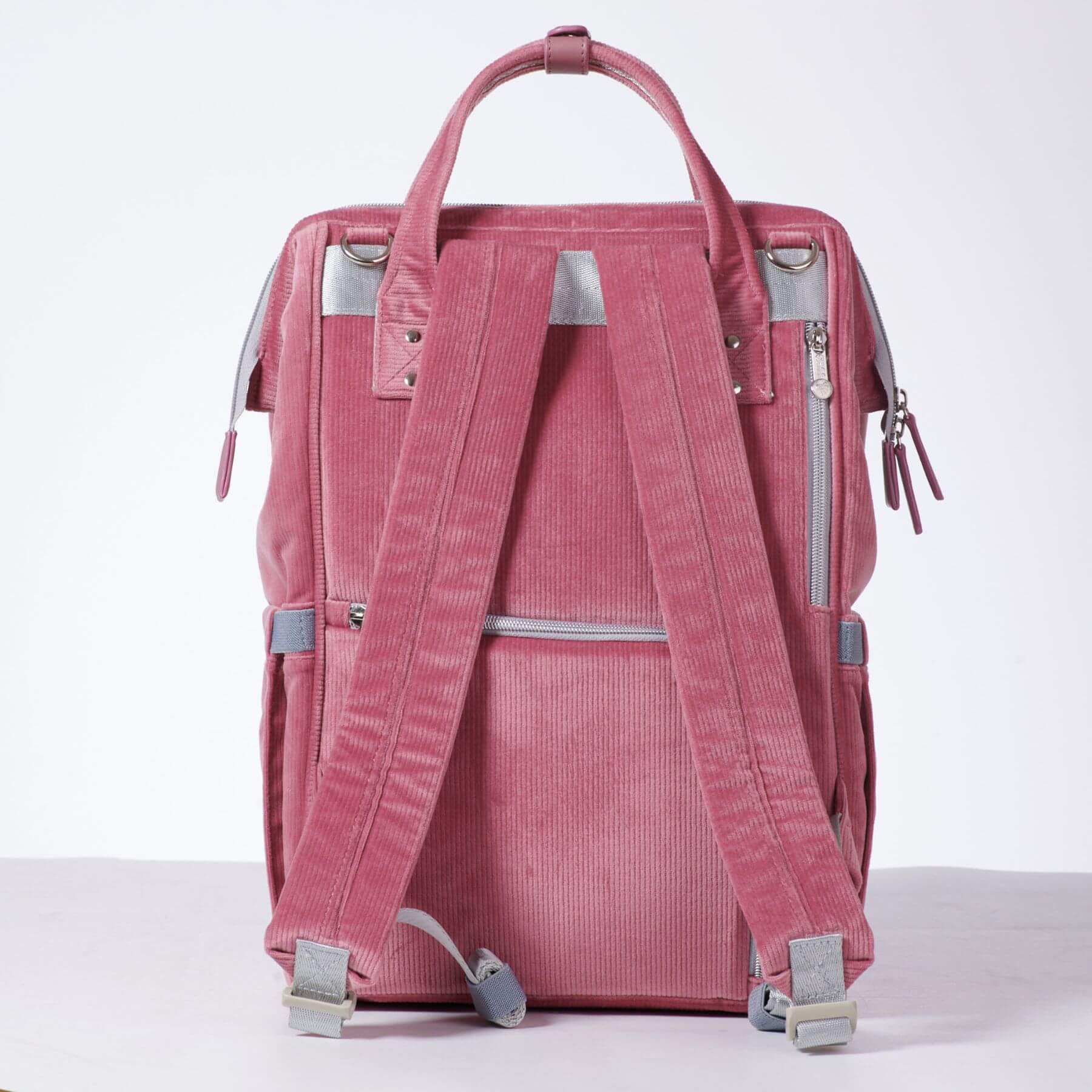 Back View of Corduroy Diaper Backpack Pink
