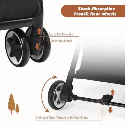 Illustration of a stroller's wheels with labeled features on a white background