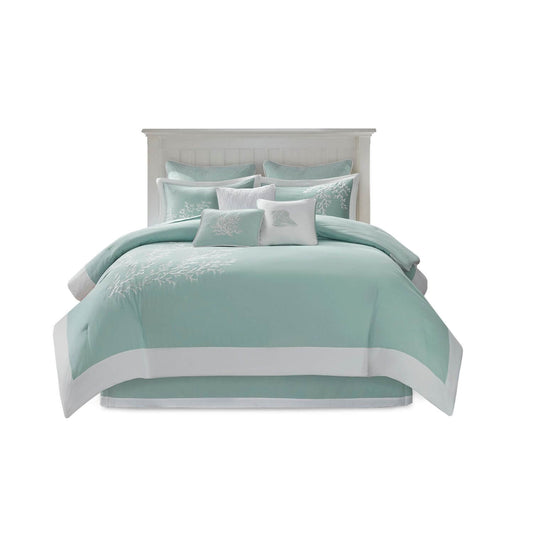 Oversized Cotton Jacquard Comforter Set Aqua Twin