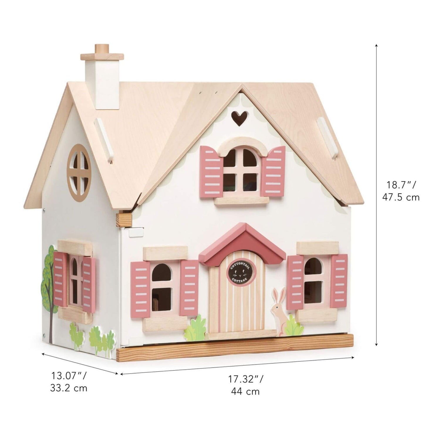 Tender Leaf Cottontail Cottage and measurements on a white background