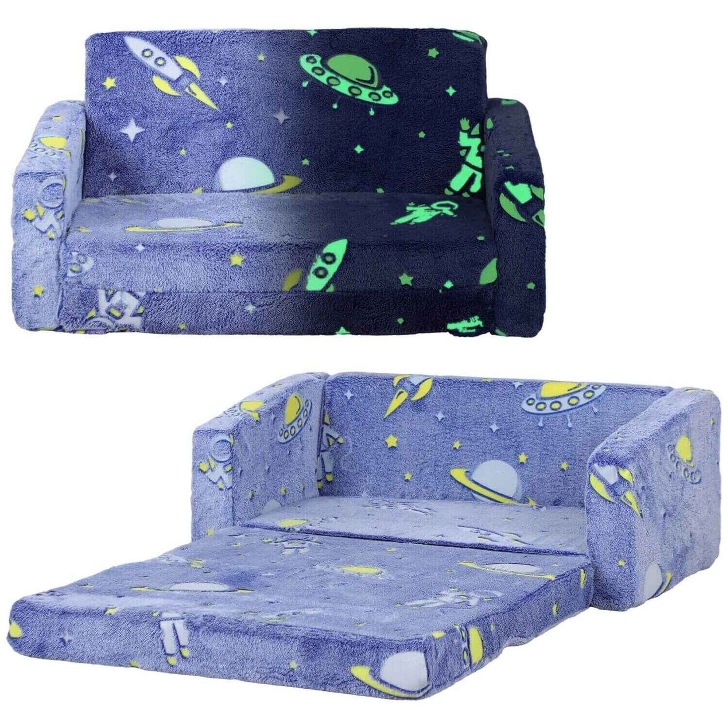 Qaba Couch with Glow in the Dark Space Pattern Blue