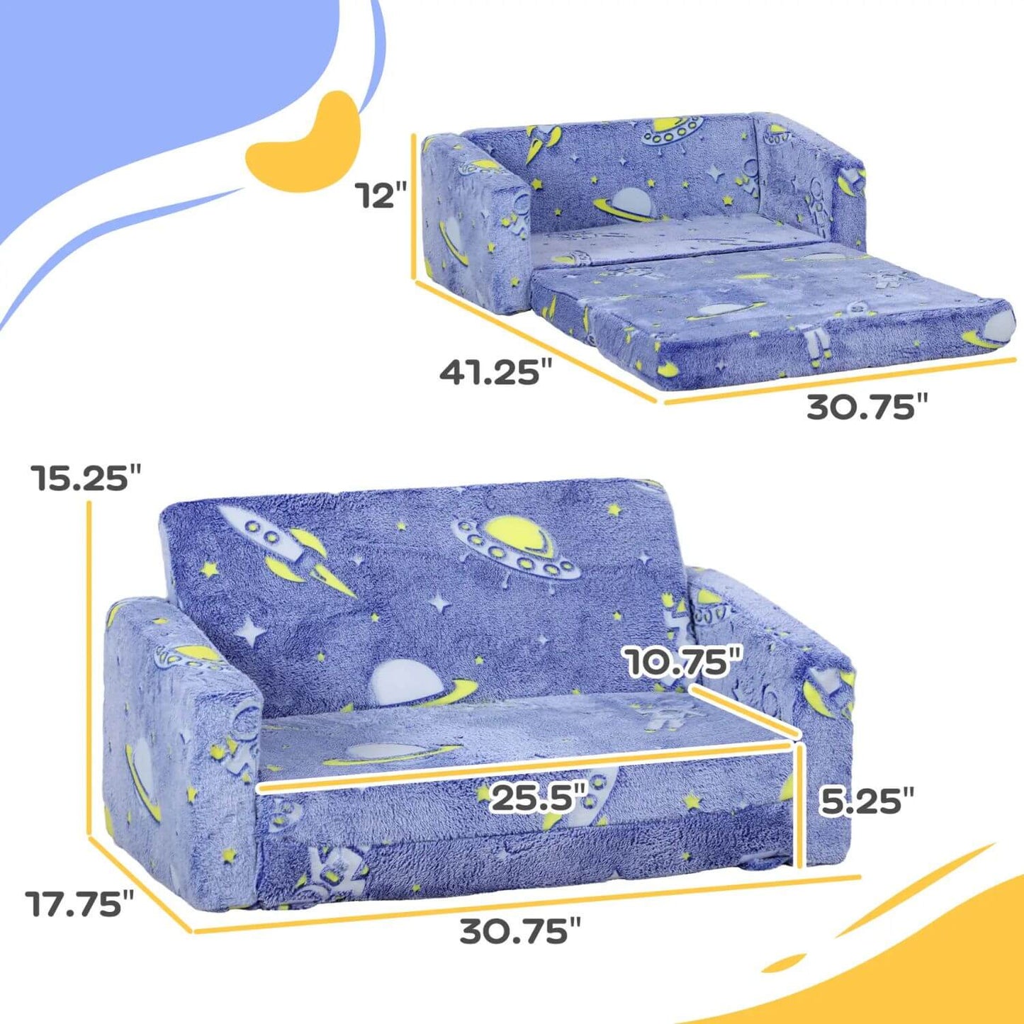 Qaba Couch with Glow in the Dark Space Pattern Blue