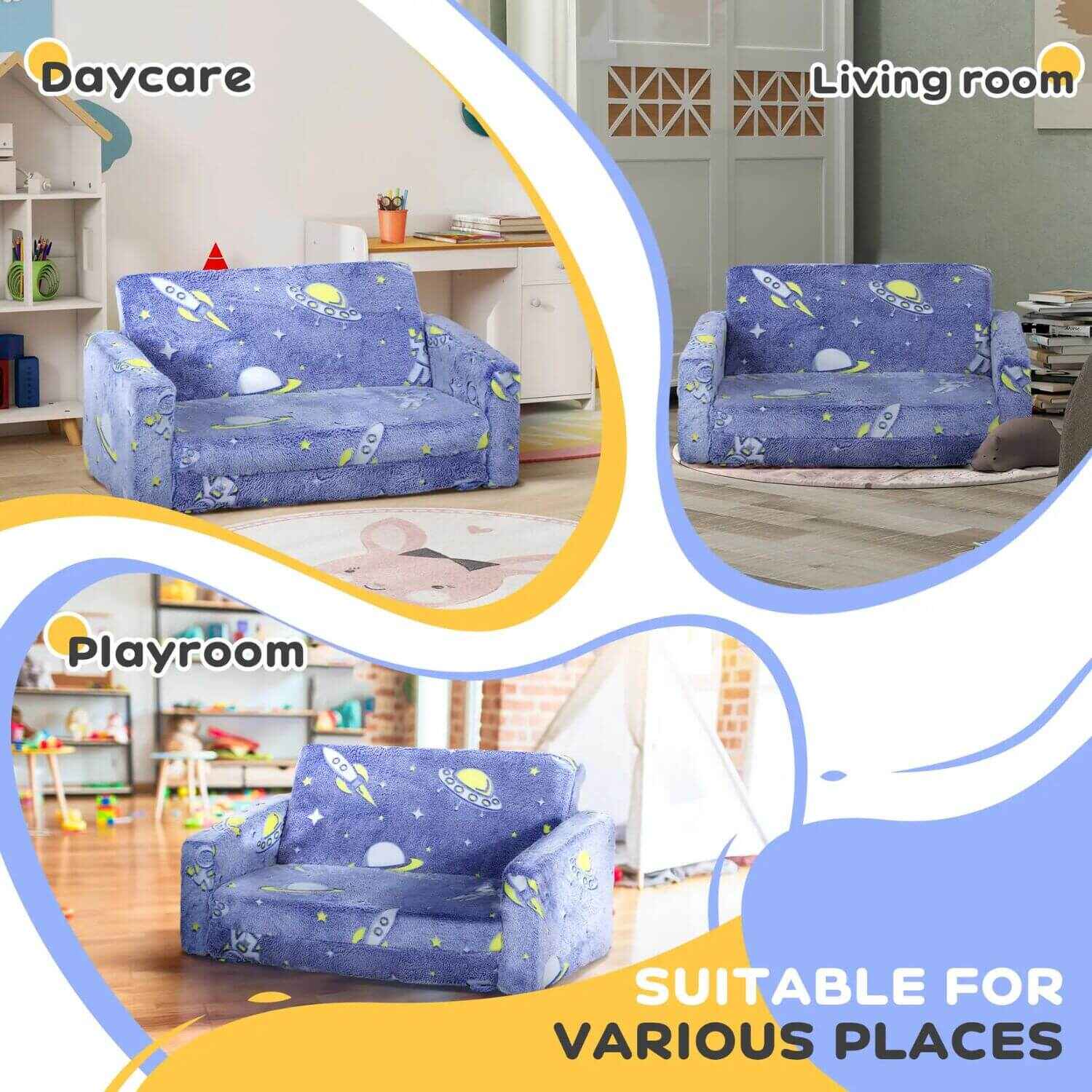 Qaba Couch with Glow in the Dark Space Pattern Blue