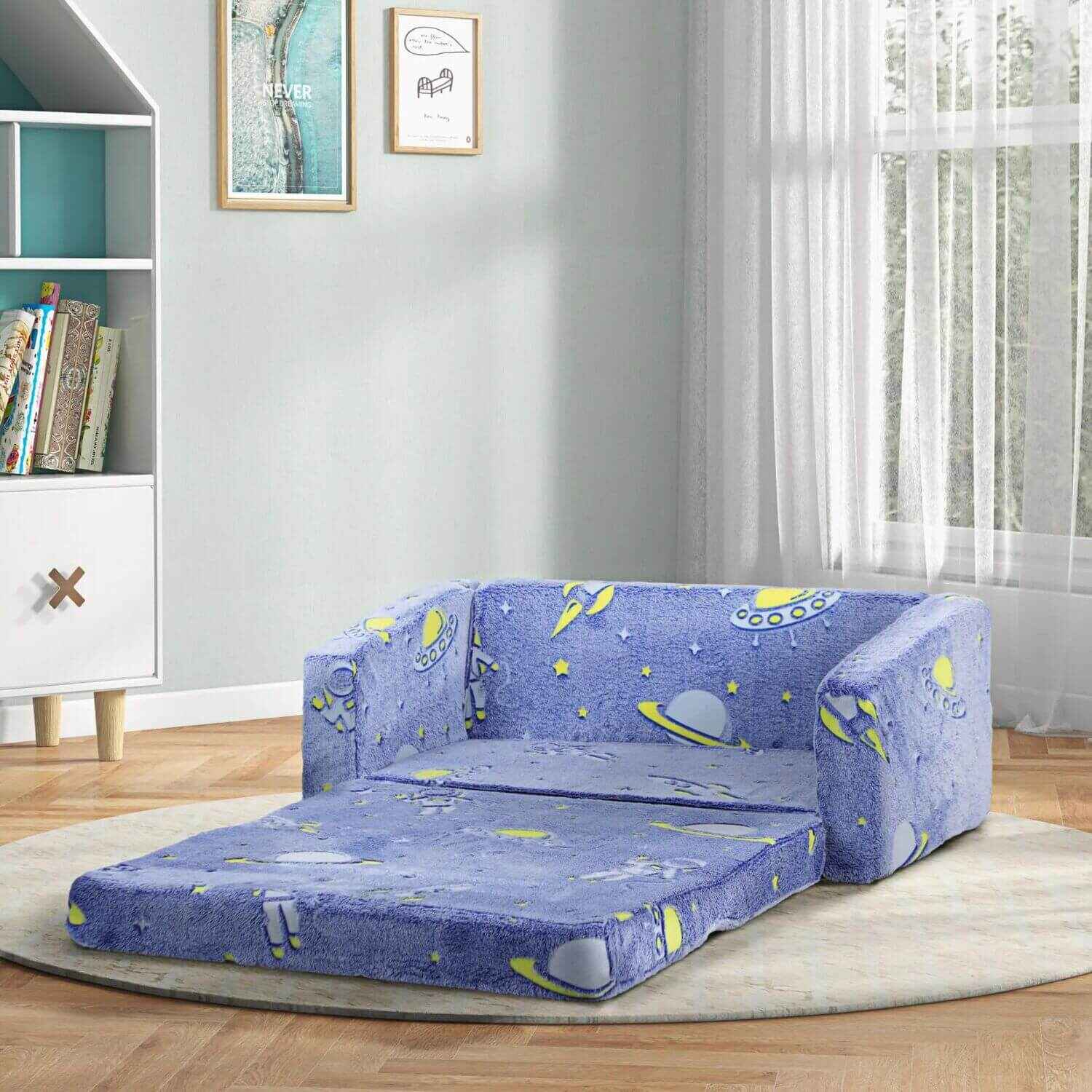 Qaba Couch with Glow in the Dark Space Pattern Blue