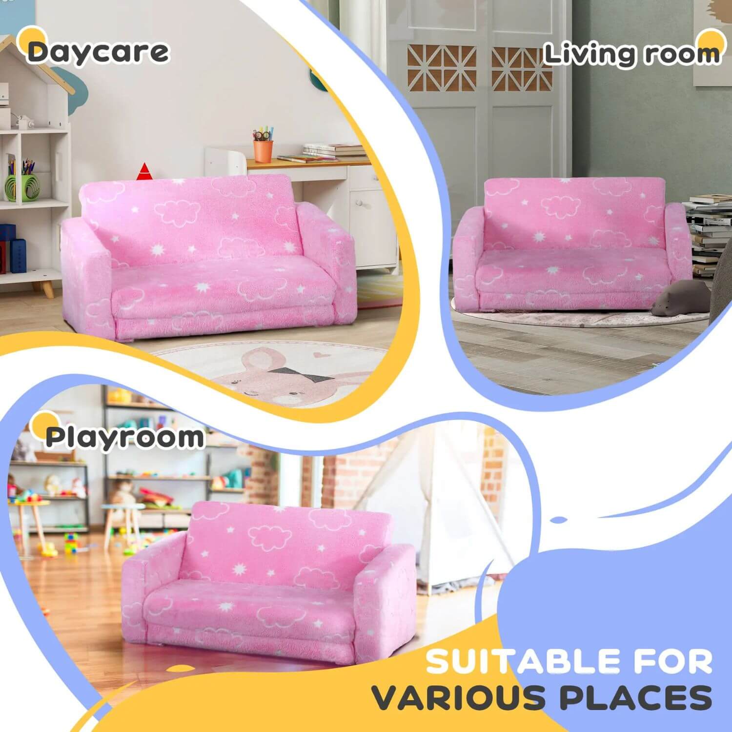 Qaba Couch with Glow in the Dark Cloud Pattern Pink