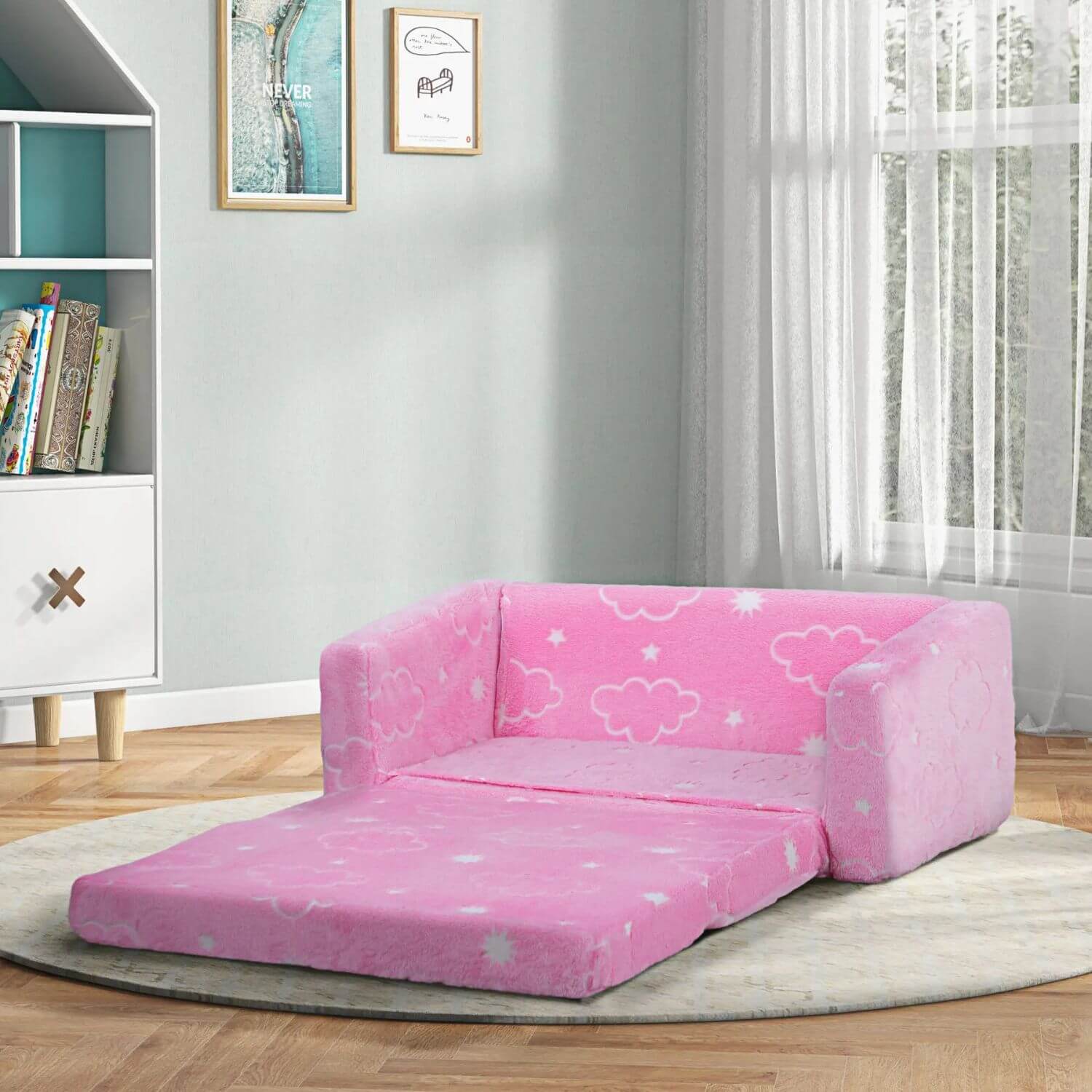 Qaba Couch with Glow in the Dark Cloud Pattern Pink