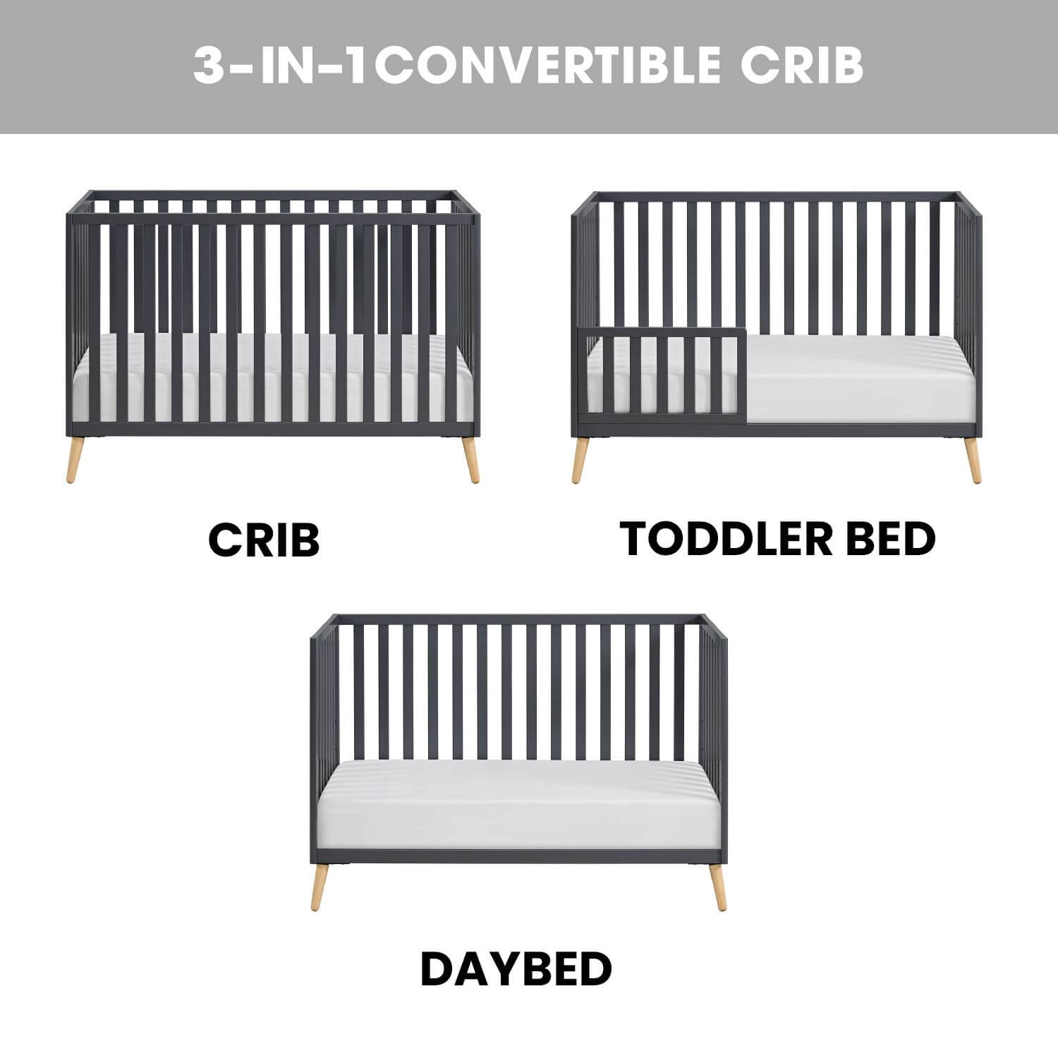 Cozy Nest 3 In 1 Island Crib Midnight Slate/Natural