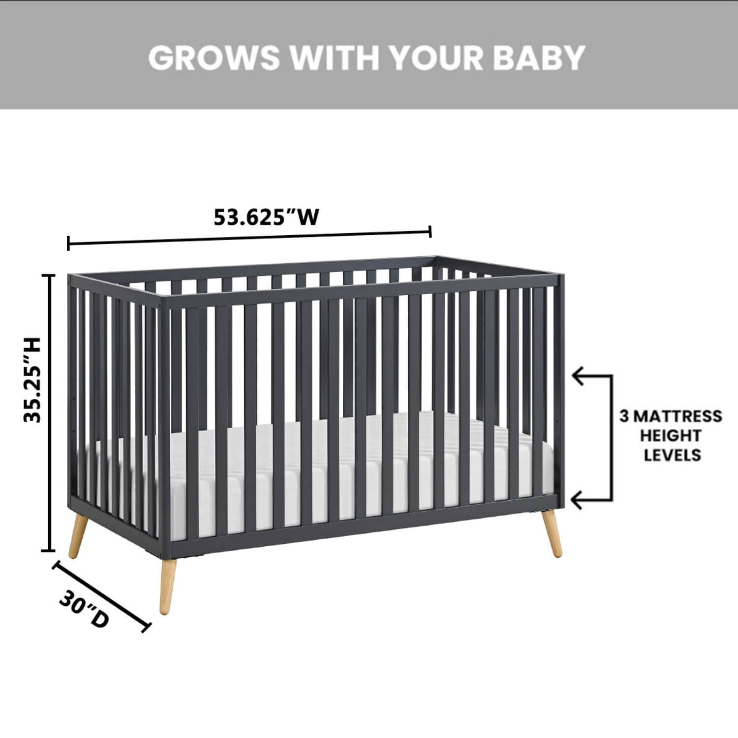 Cozy Nest 3 In 1 Island Crib Midnight Slate/Natural