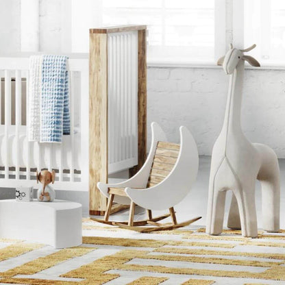 Milk Street Baby Crescent Moon Rocker Tot size Acacia with Snow - Lifestyle