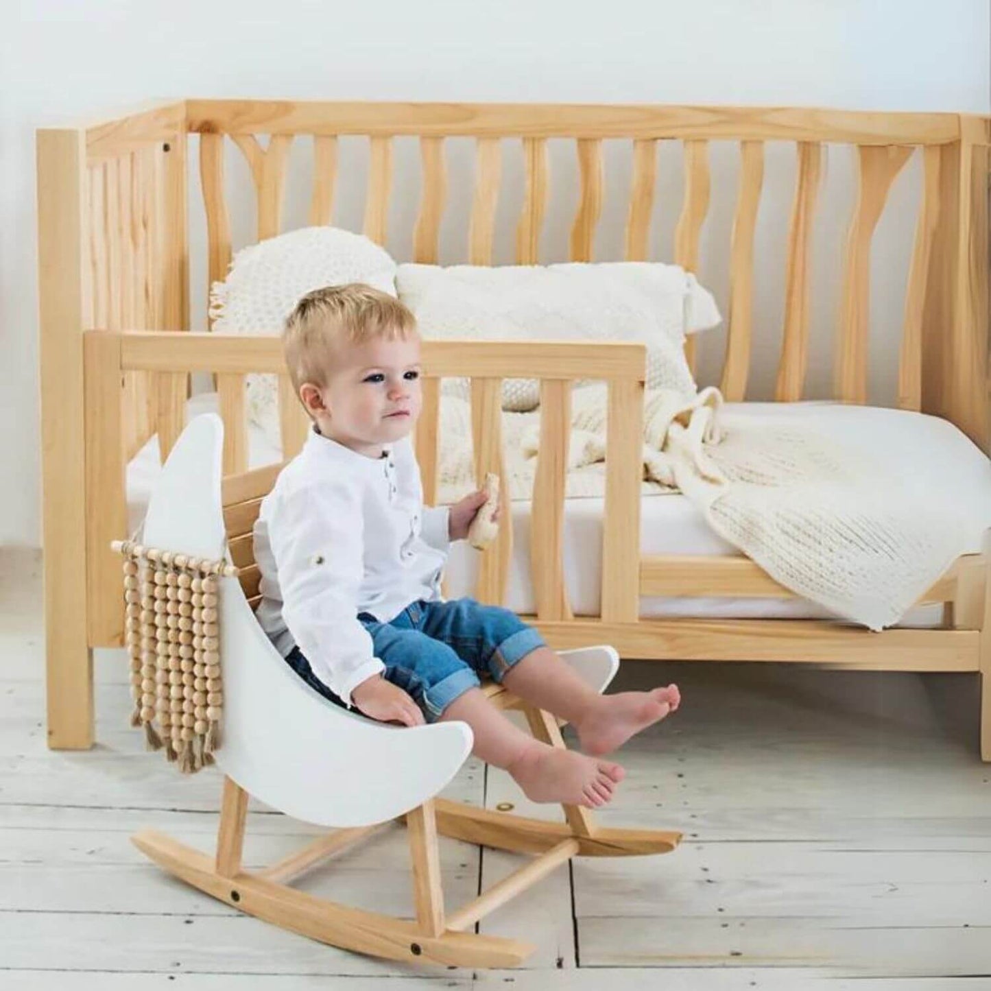 Milk Street Baby Crescent Moon Rocker Tot size Natural with Snow - Lifestyle