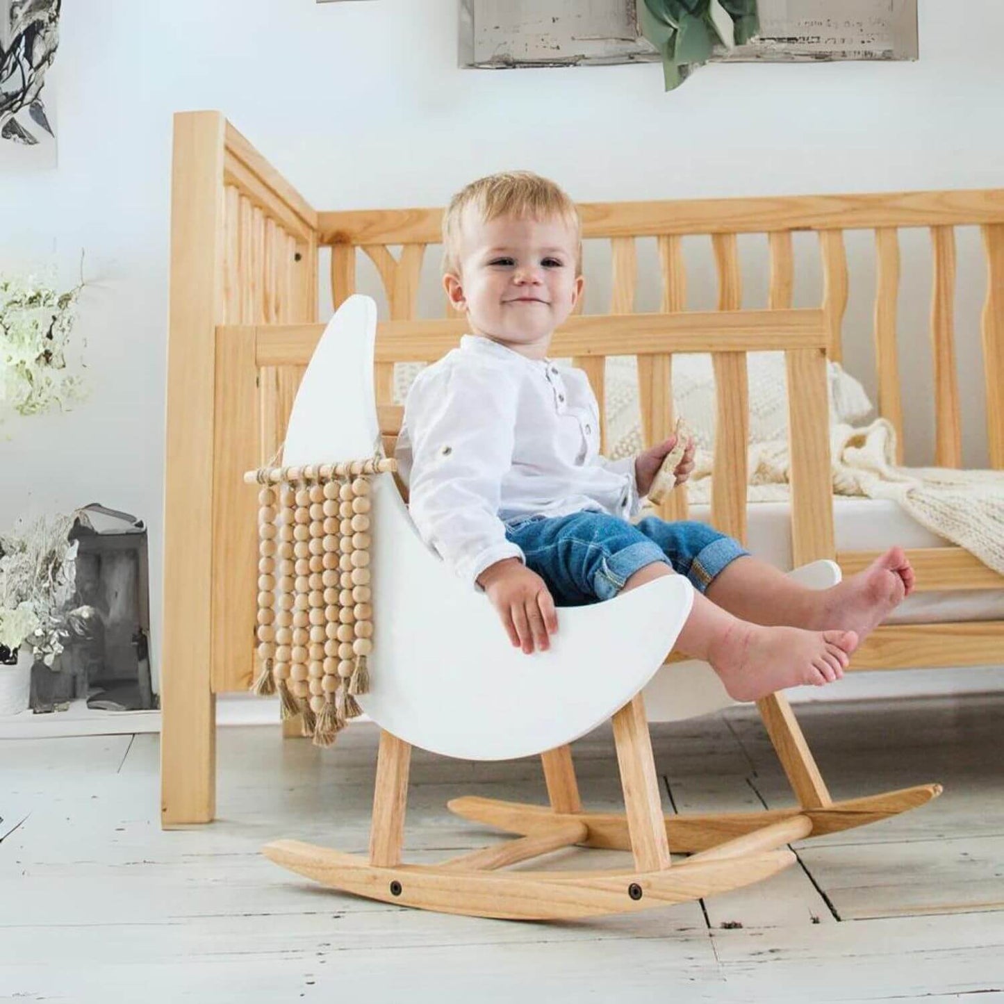 Milk Street Baby Crescent Moon Rocker Tot size Natural with Snow - Lifestyle