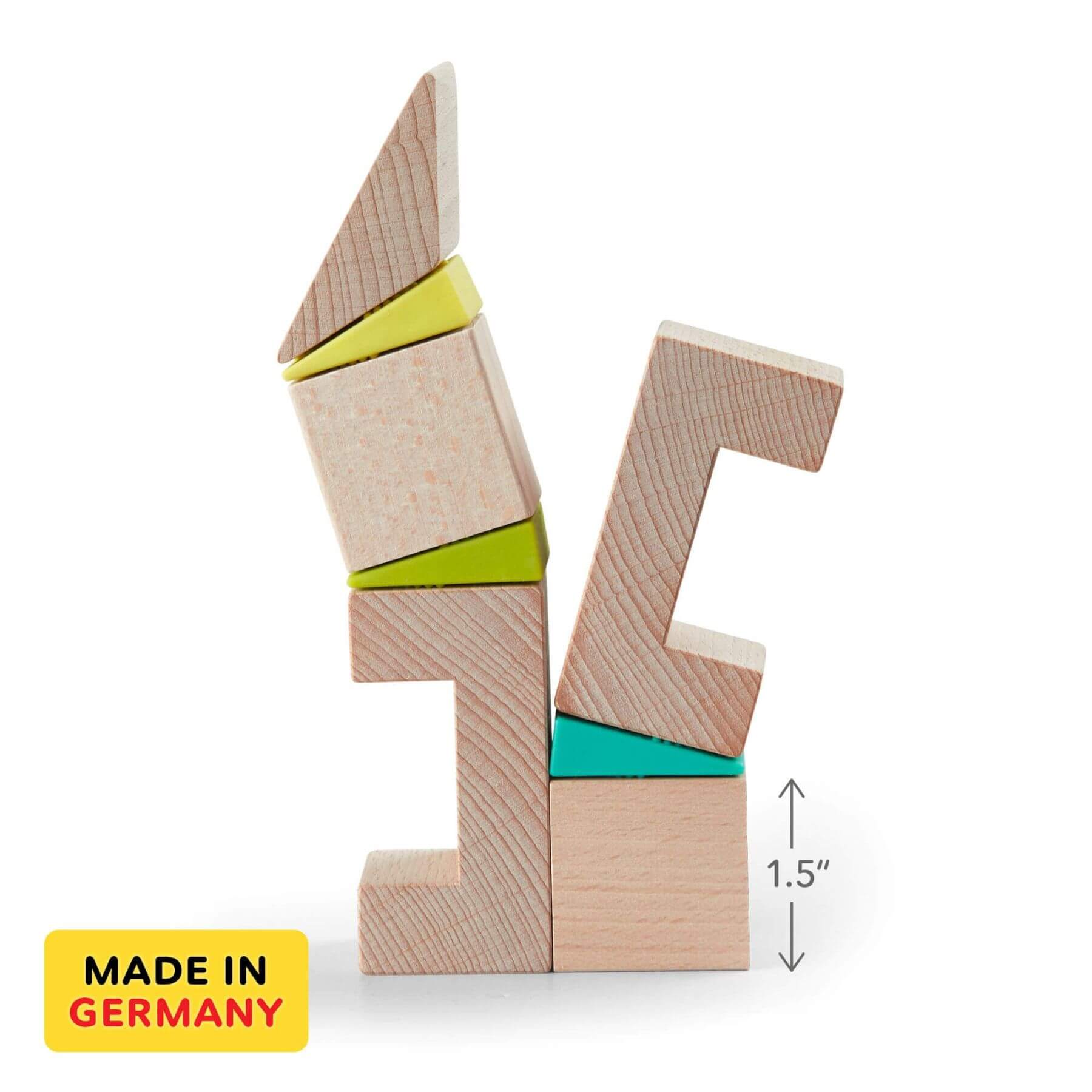 Wooden number blocks with colorful inserts and 'Made in Germany' label on a white background