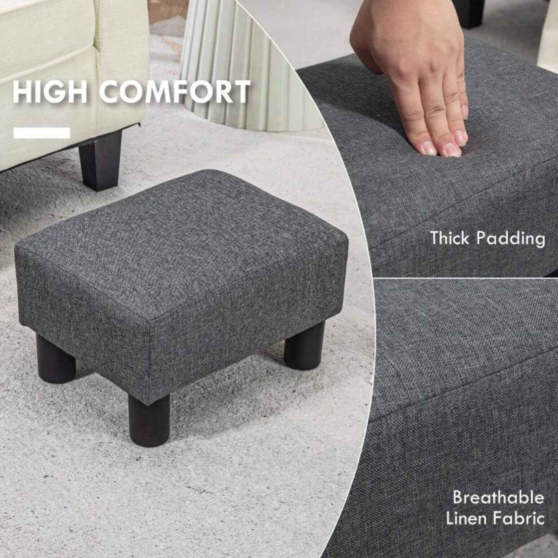 HOMCOM 16" Cube Modern Linen Fabric Pouf Footrest Ottoman Charcoal Gray