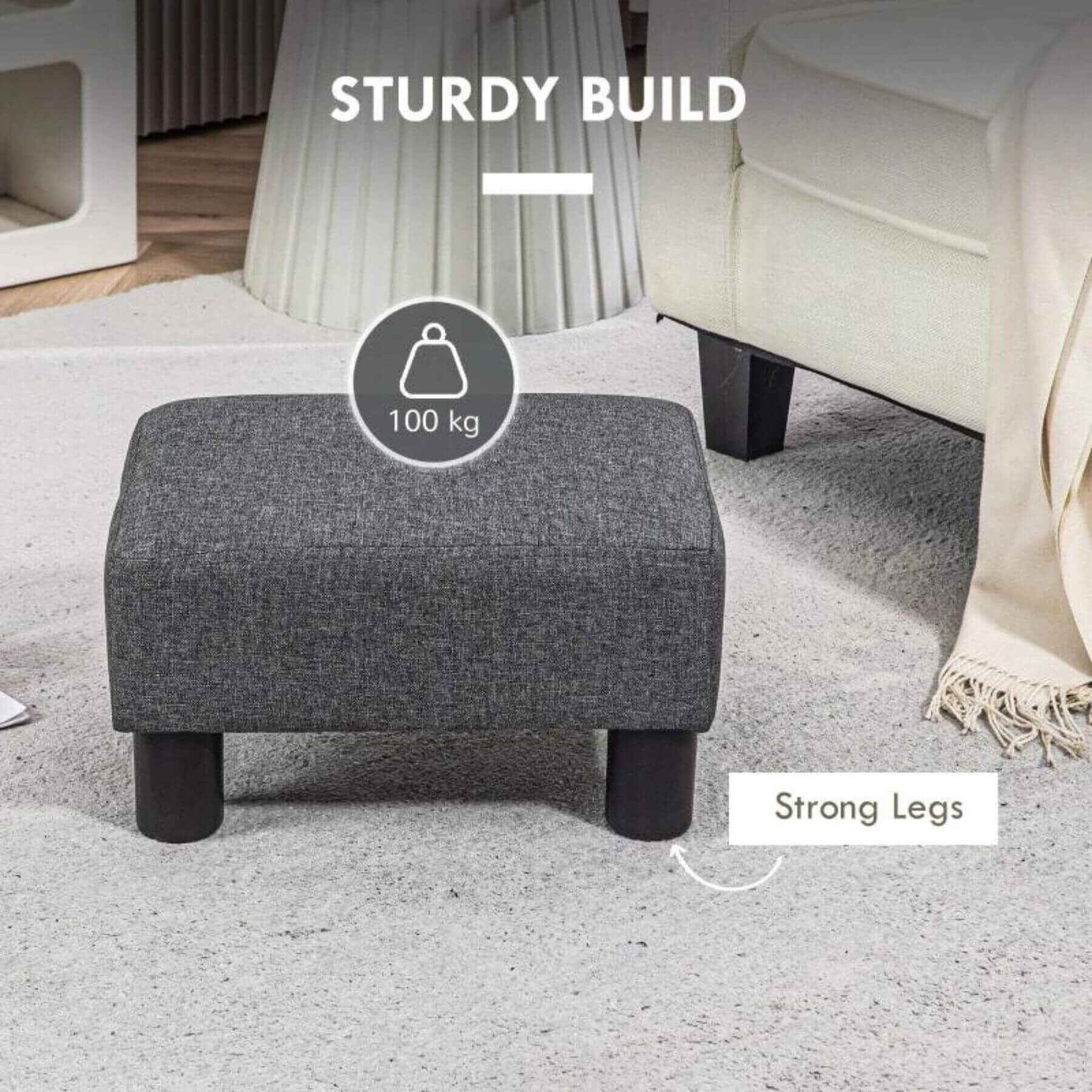 HOMCOM 16" Cube Modern Linen Fabric Pouf Footrest Ottoman Charcoal Gray