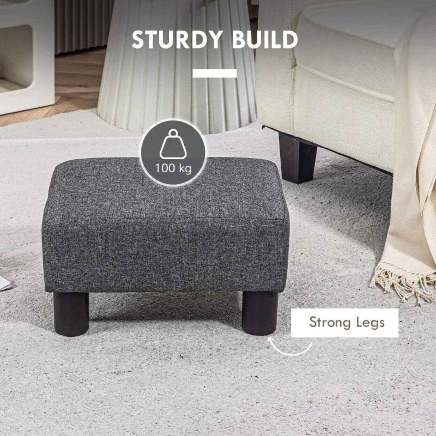 HOMCOM 16" Cube Modern Linen Fabric Pouf Footrest Ottoman Charcoal Gray