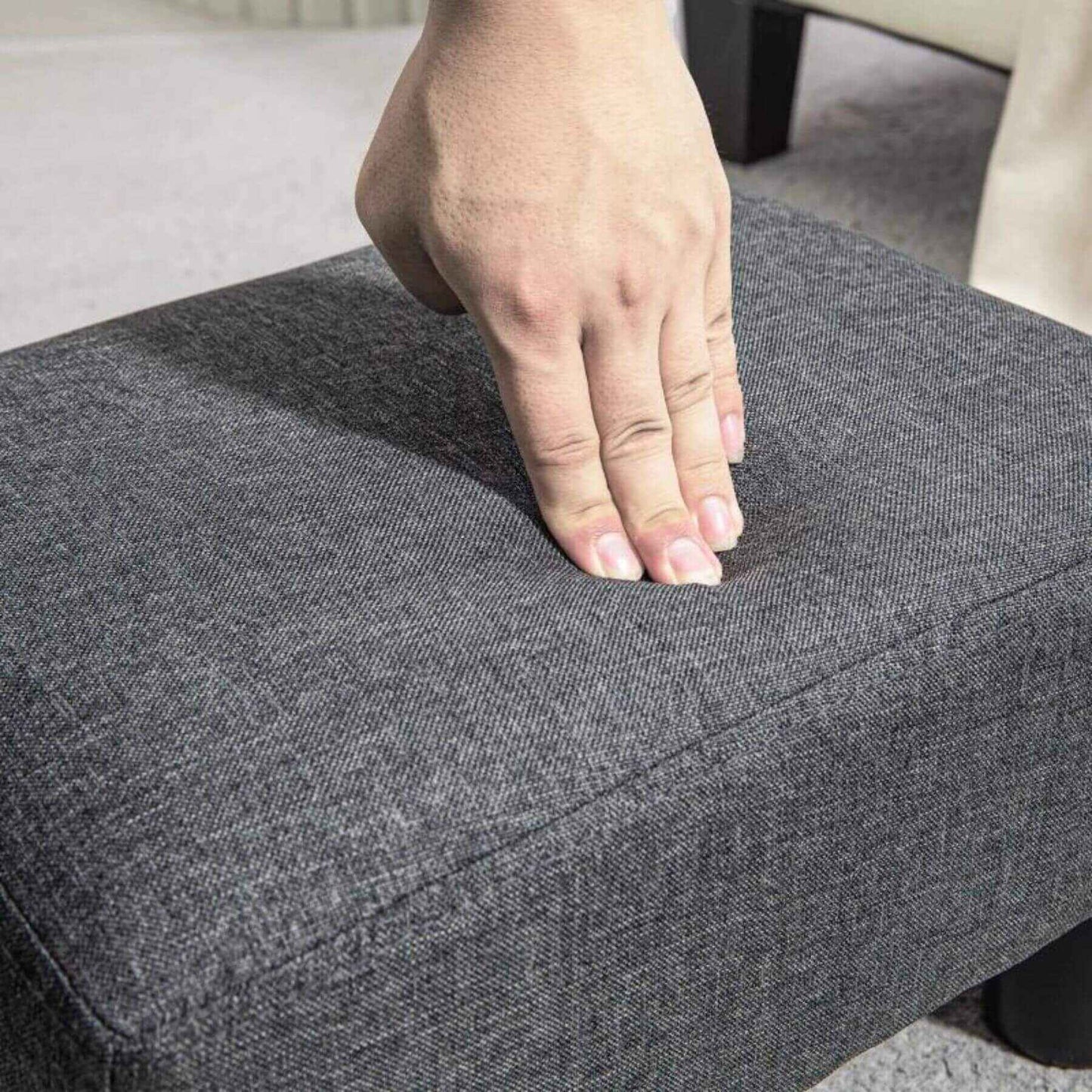 Detail of HOMCOM 16" Cube Modern Linen Fabric Pouf Footrest Ottoman Charcoal Gray