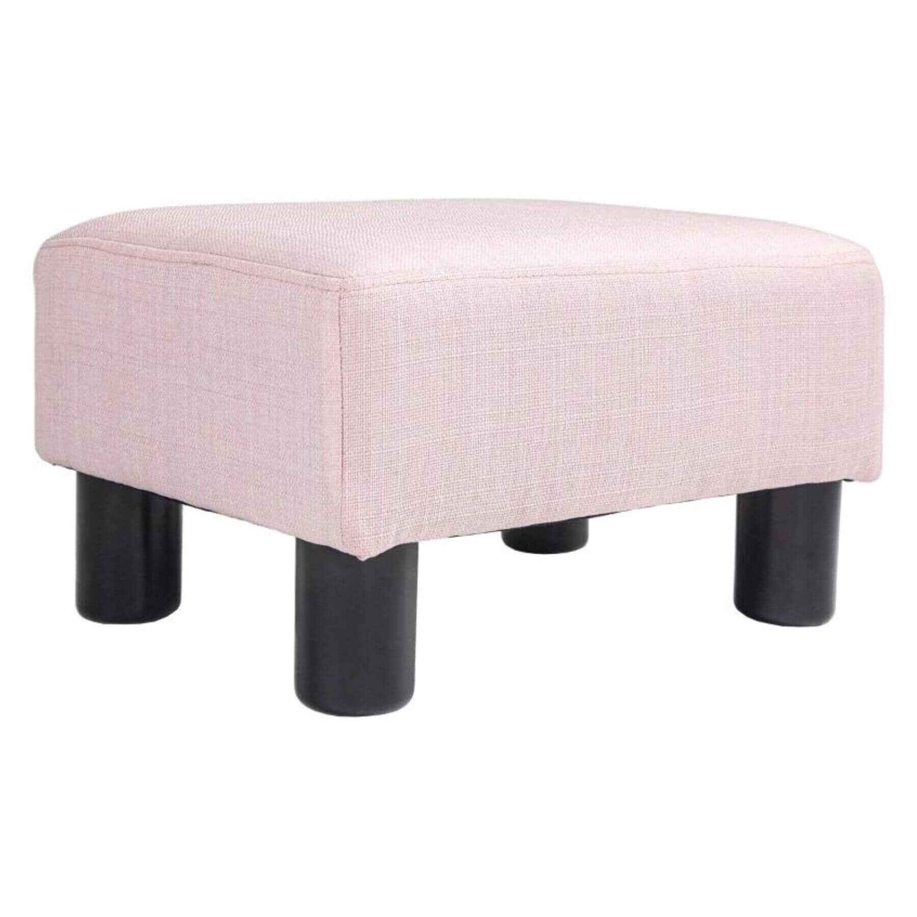 HOMCOM 16" Cube Modern Linen Fabric Pouf Footrest Ottoman Pink