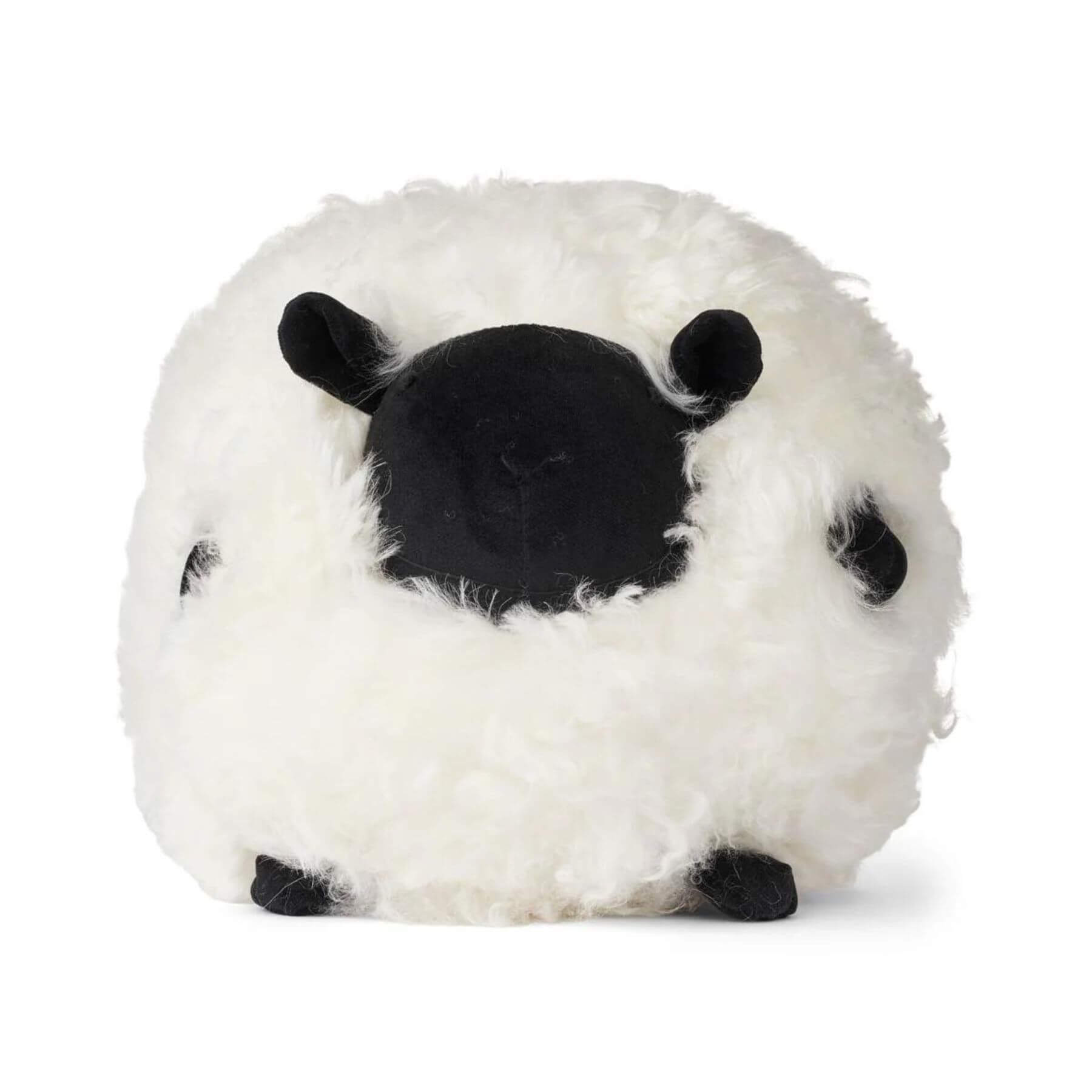 Cute Sheep Round Cushion, New Zealand Sheepskin, SW Curly, Size 20, White/Black