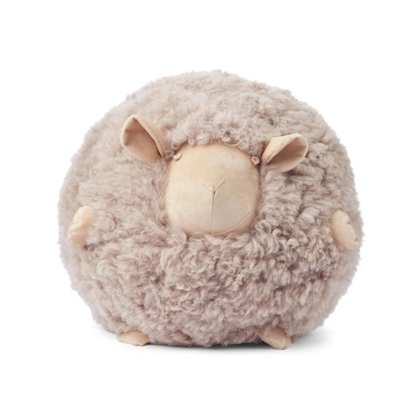 Cute Sheep Round Cushion, New Zealand Sheepskin, SW Curly, Size 34, Taupe