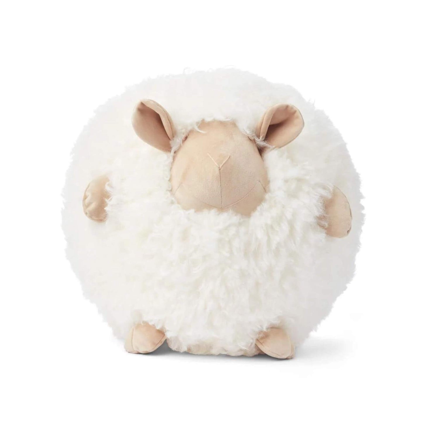 Cute Sheep Round Cushion, New Zealand Sheepskin, SW Curly, Size 34, White/Beige