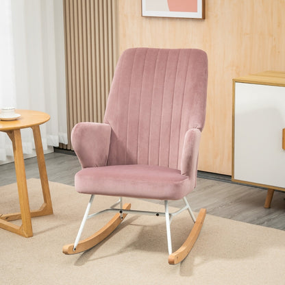 HOMCOM Modern Nursery Accent Rocking Chair | Wingback Chair | Pink
