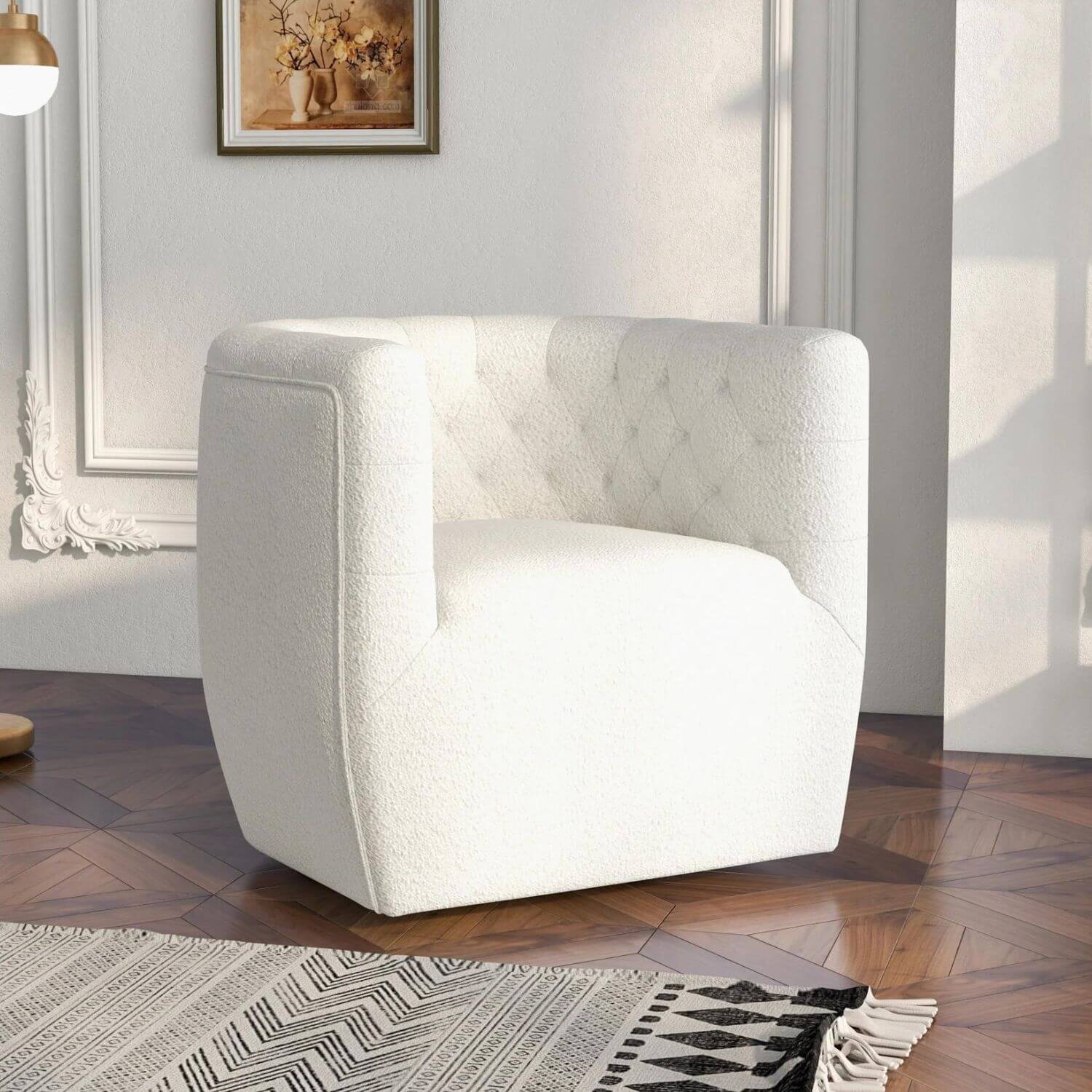 Ashcroft Delaney Cream Boucle Nursery Swivel Chair - Lifestyle