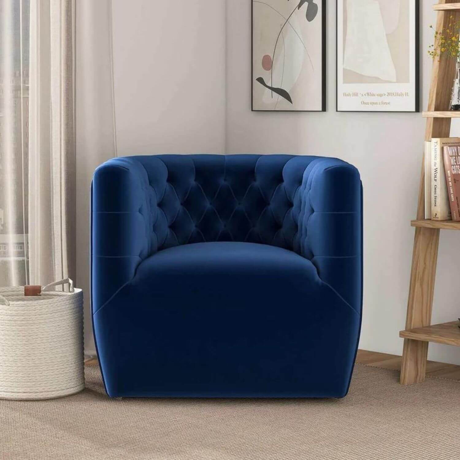 Ashcroft Delaney Dark Blue Velvet Nursery Swivel Chair - Lifestyle