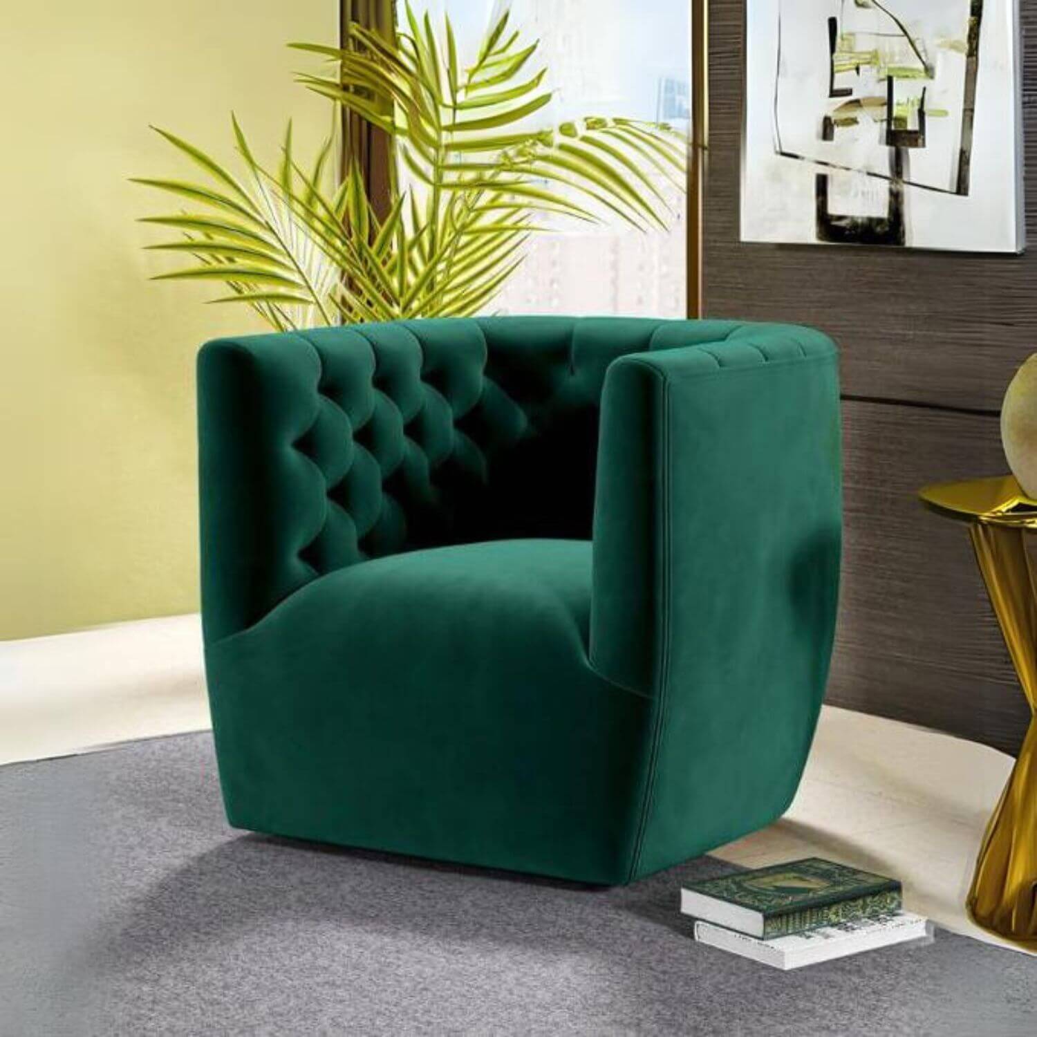 Ashcroft Delaney Green Velvet Nursery Swivel Chair - Lifestyle