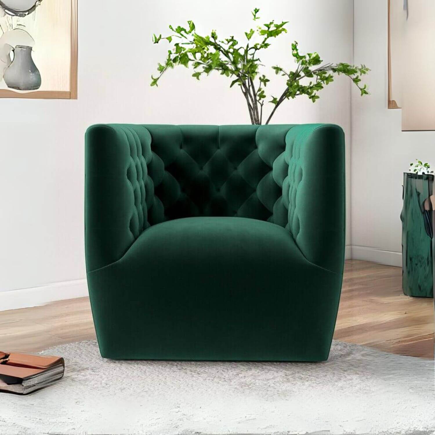 Ashcroft Delaney Green Velvet Nursery Swivel Chair - Lifestyle