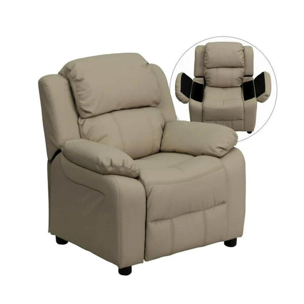 Flash Furniture Deluxe Contemporary Beige Vinyl Kids Recliner with Arms