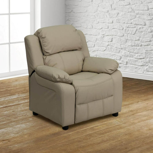 Flash Furniture Deluxe Contemporary Beige Vinyl Kids Recliner with Arms