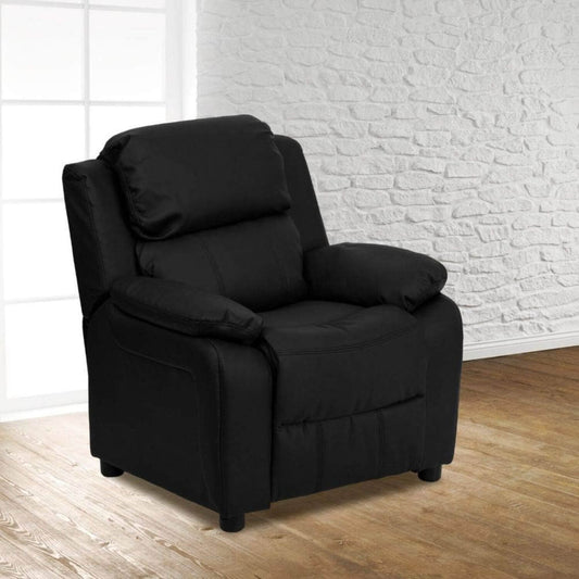 Flash Furniture Deluxe Black LeatherSoft Kids Recliner with Arms