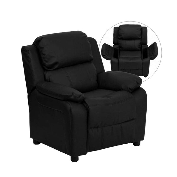 Flash Furniture Deluxe Black LeatherSoft Kids Recliner with Arms