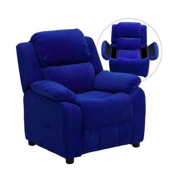 Flash Furniture Deluxe Contemporary Blue Microfiber Kids Recliner with Arms
