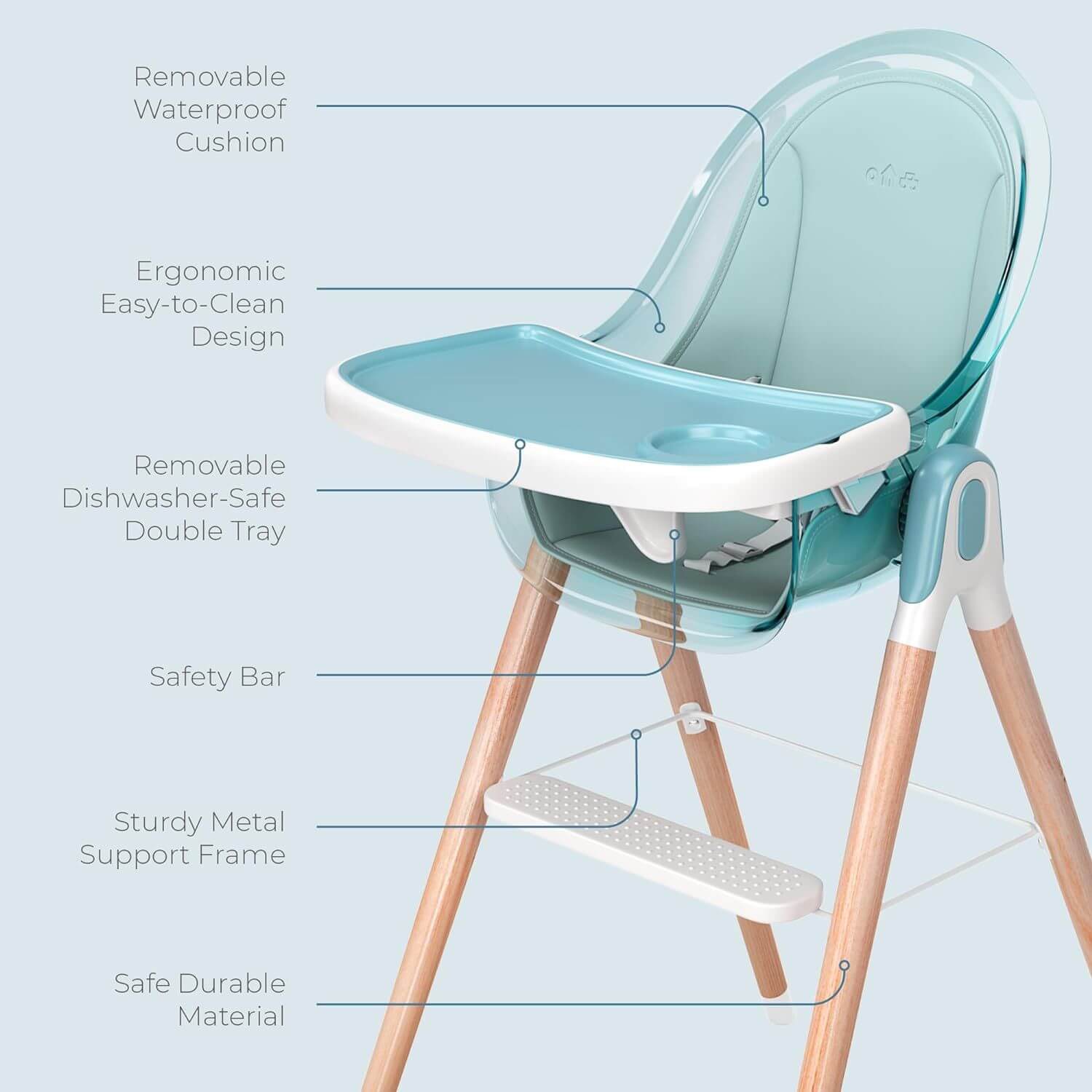 Children Of Design 6 in 1 Deluxe High Chair in Blue - Detail