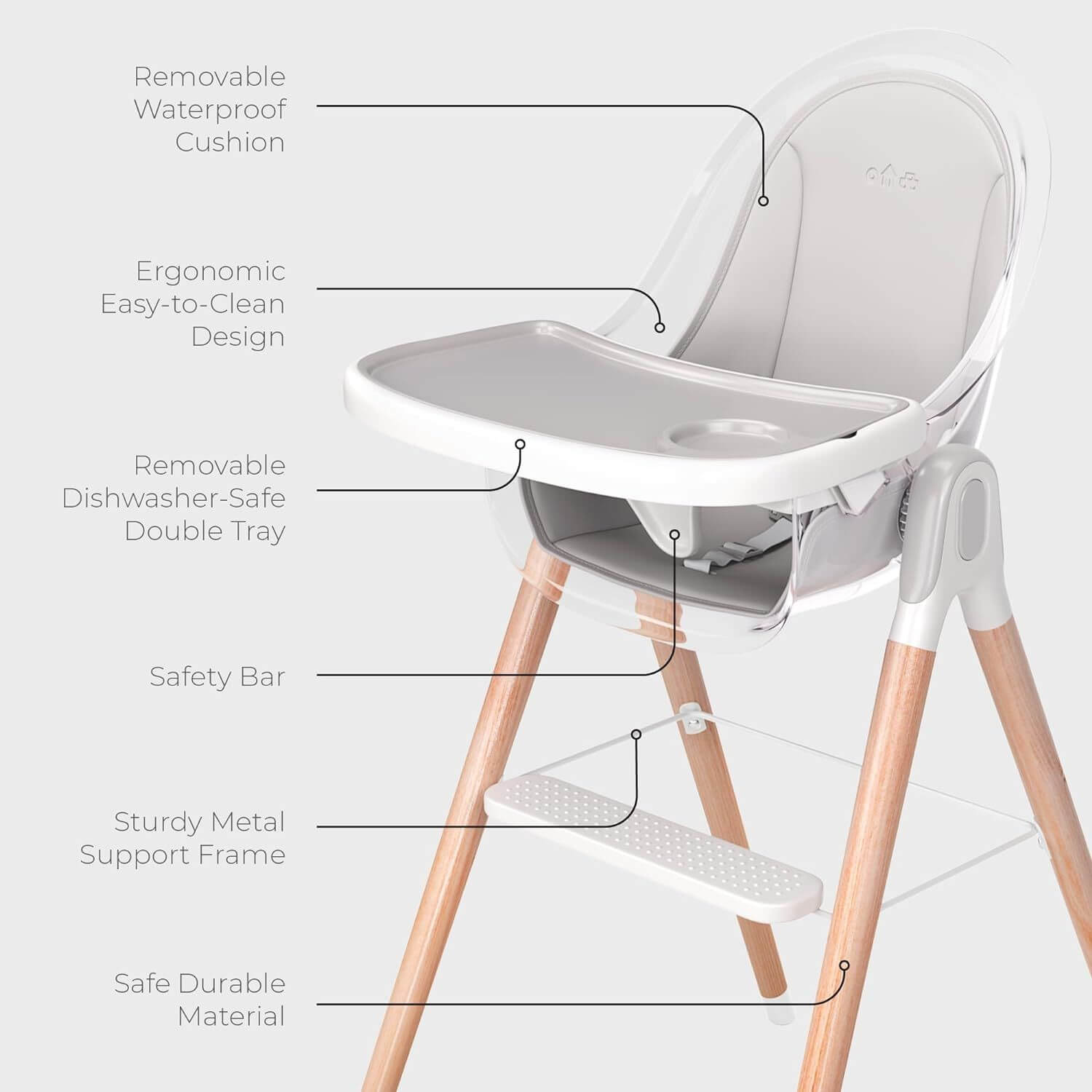 Children Of Design 6 in 1 Deluxe High Chair in Grey - Detail