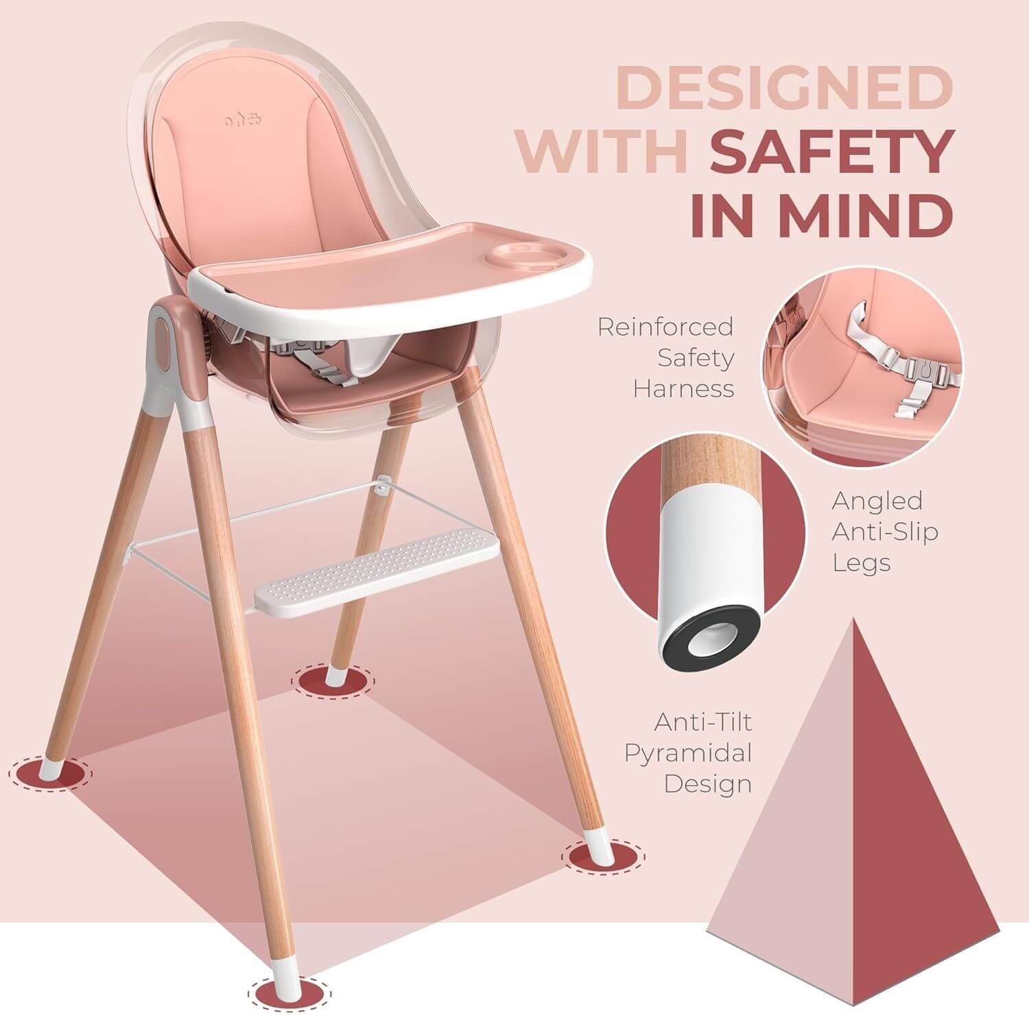 Children Of Design 6 in 1 Deluxe High Chair in Pink - Detail
